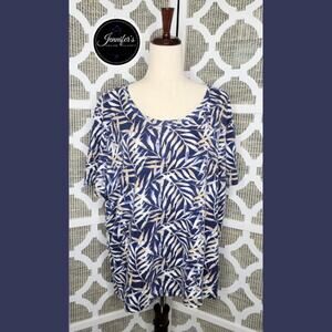 Coral Bay Women's Multicolored Scoop Neck Short Sleeve Leaf Pattern Top Size 1X